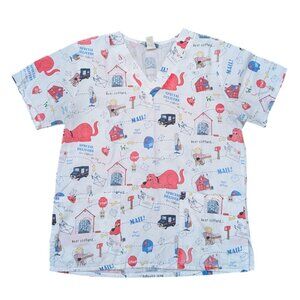 Clifford The Big Red Dog Scrub Top Womens Size M Pediatric Cartoon Nurse Wear
